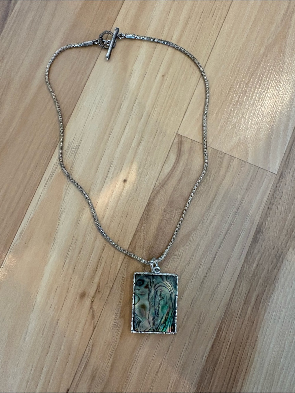 Silver Abalone Rectangular Pendant Necklace